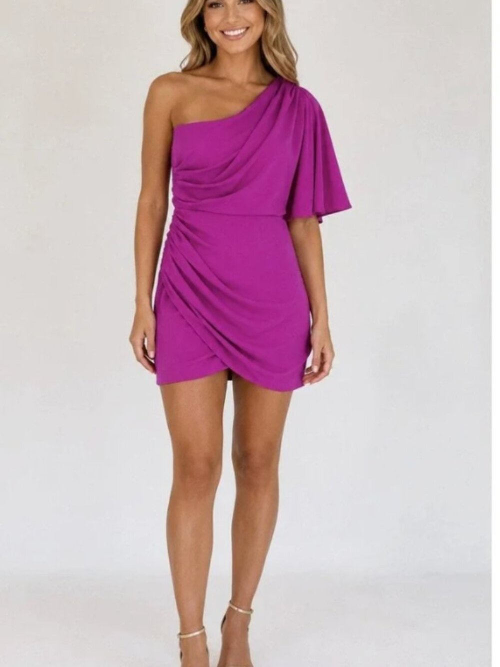 NWT DO+BE Fuchsia One Shoulder Ruched Mini Dress S Cocktail Party Wedding Guest